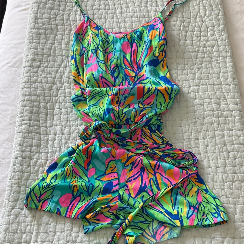 Lilly Pulitzer Deana Neon Bright Colorful Floral Clinched Waist Romper Womens S